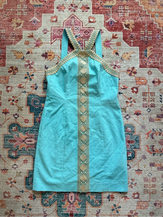 Lilly Pulitzer Dresses & Skirts - Lilly Pulitzer Turquoise Mini Dress with Gold Trim